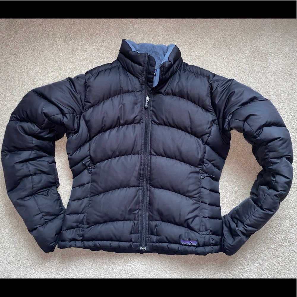 Patagonia Goose Down Sweater Full Zip Up Black Puffer Jacket Womens Size Small
